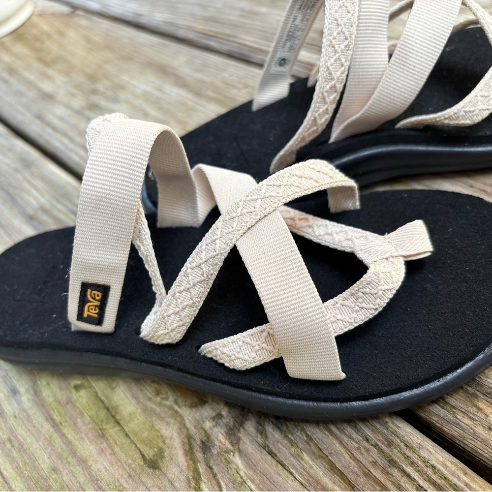 Teva Cream and Black Strappy Sandals